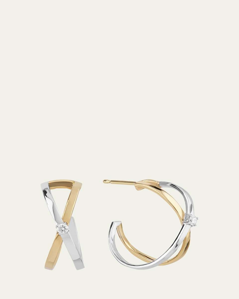 Two-Tone Solo Crisscross Hoop Earrings, 16mm